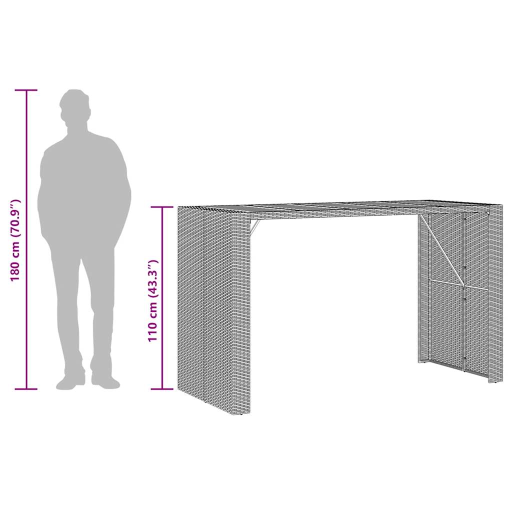 7-tlg. Gartenbar-Set ohne Kissen Grau Poly Rattan Akazie