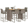 7-tlg. Gartenbar-Set ohne Kissen Grau Poly Rattan Akazie