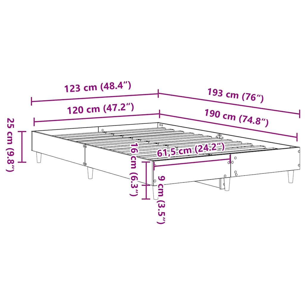 Bettrahmen Beton Grau 193 x 123 x 25 cm Holzwerkstoff