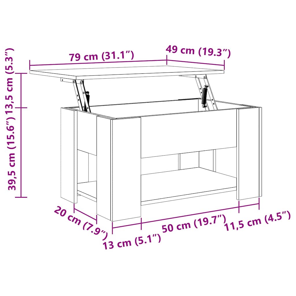 Couchtisch Schwarz Eichen-Optik 79 x 49 x 41 cm Holzwerkstoff