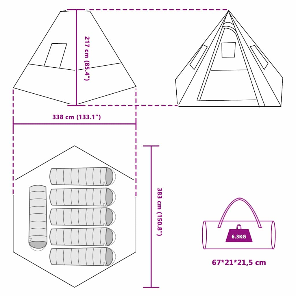 Tipi Zelt mit Dach Grau und Orange 383 x 338 x 217 cm Taft