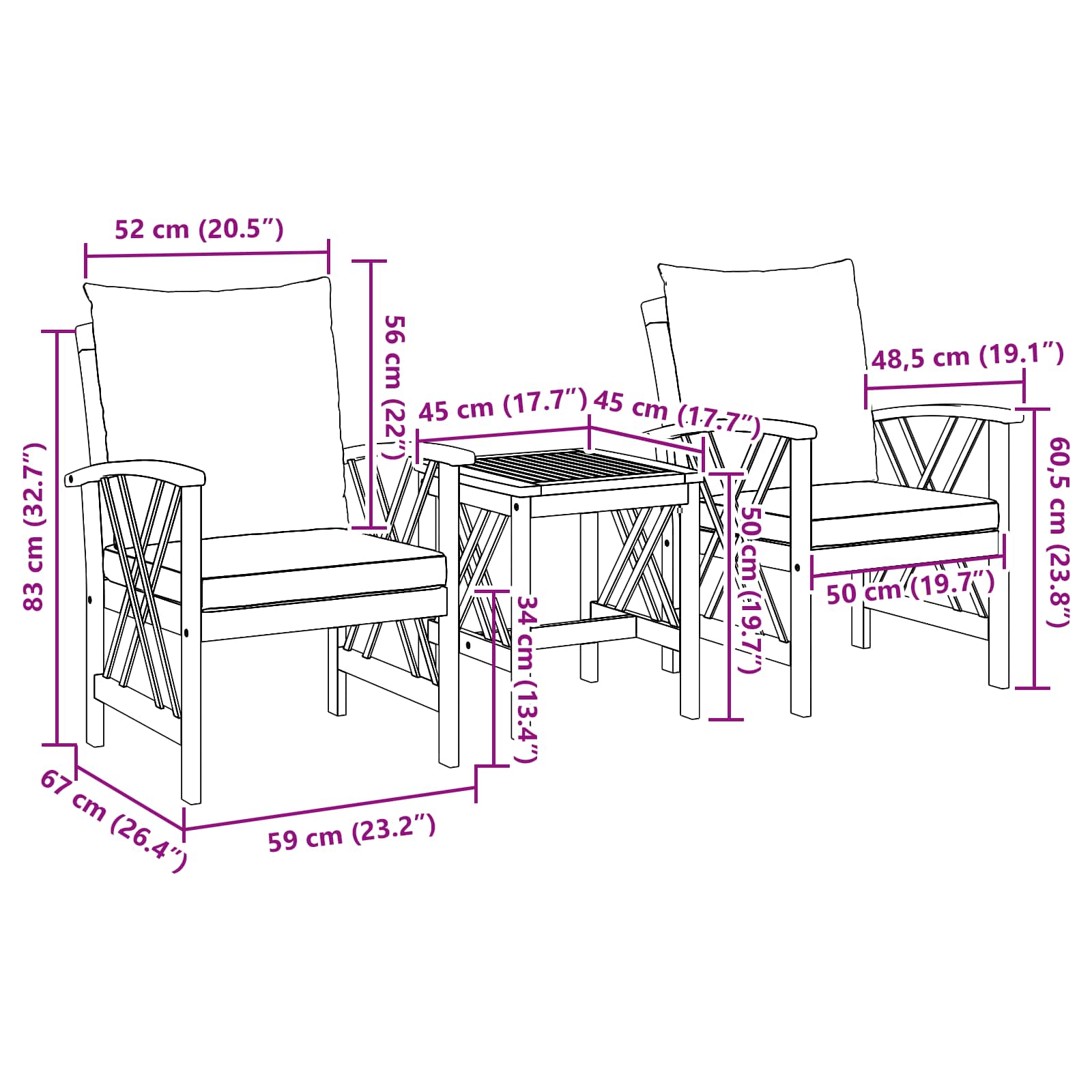 Gartensofa-set mit Kissen 3 pcs Öl-Natur Massivholz Akazie