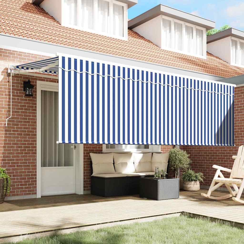 Einziehbare Markise Gestreift Blau 350 x 200 cm Stoff