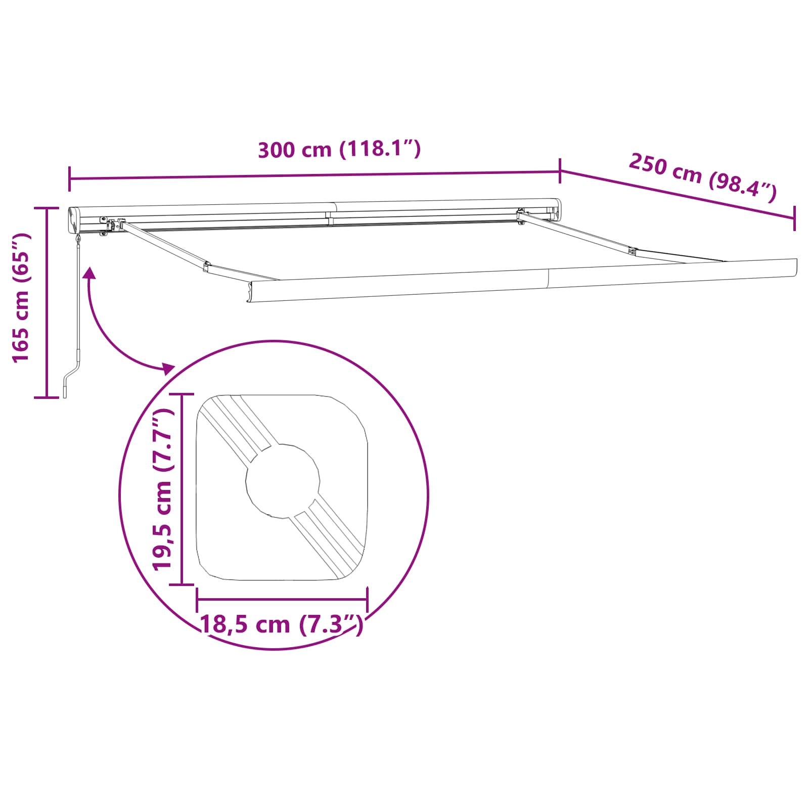 Einziehbare Markise Beige 300 x 250 cm Stoff und Metall