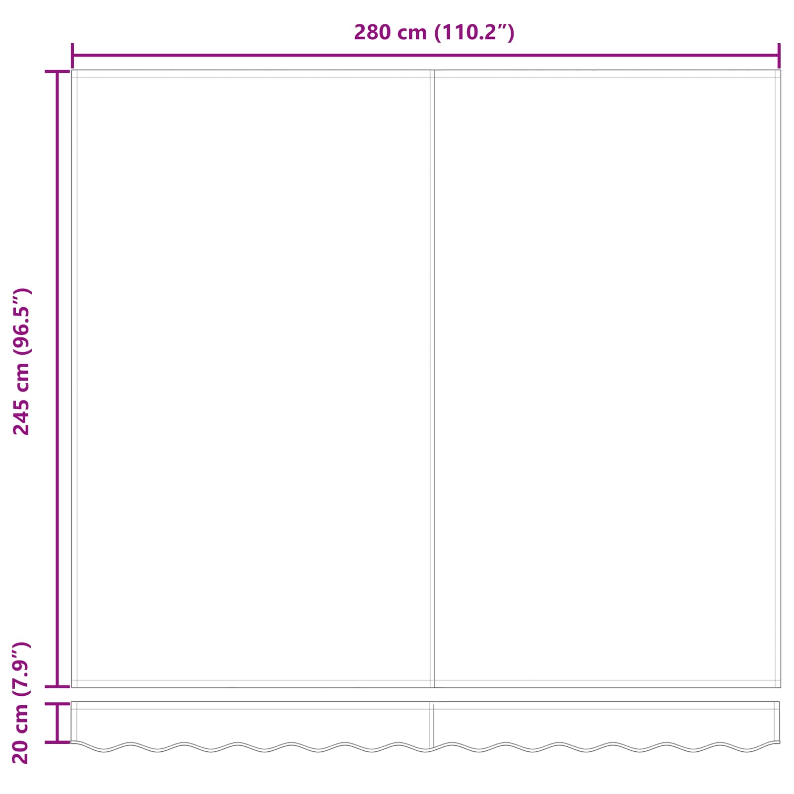 Einziehbare Markise Weiß 300 x 250 cm Polyester und Stahl