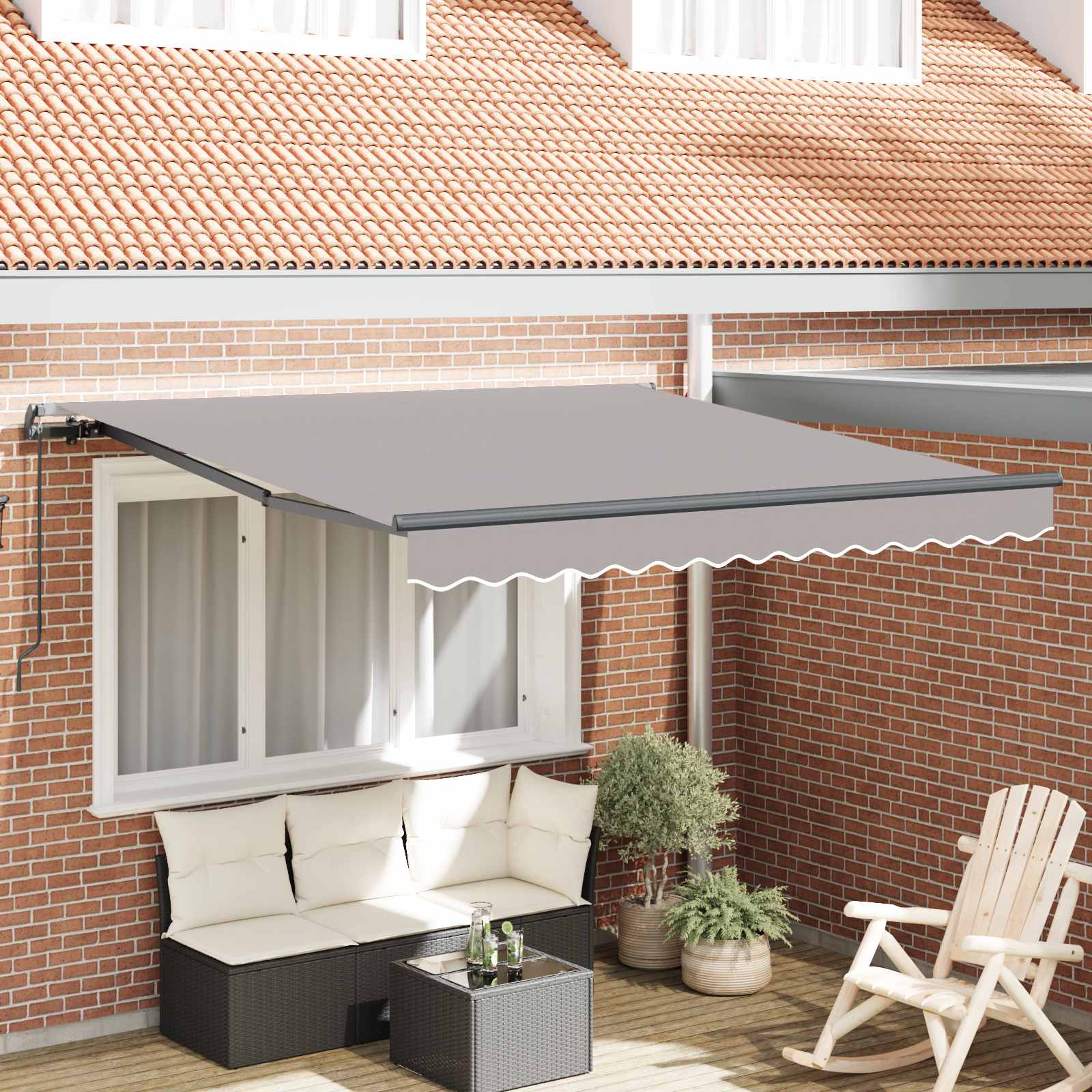 Einziehbare Markise Hellgrau 300 x 250 cm Polyester und Stahl