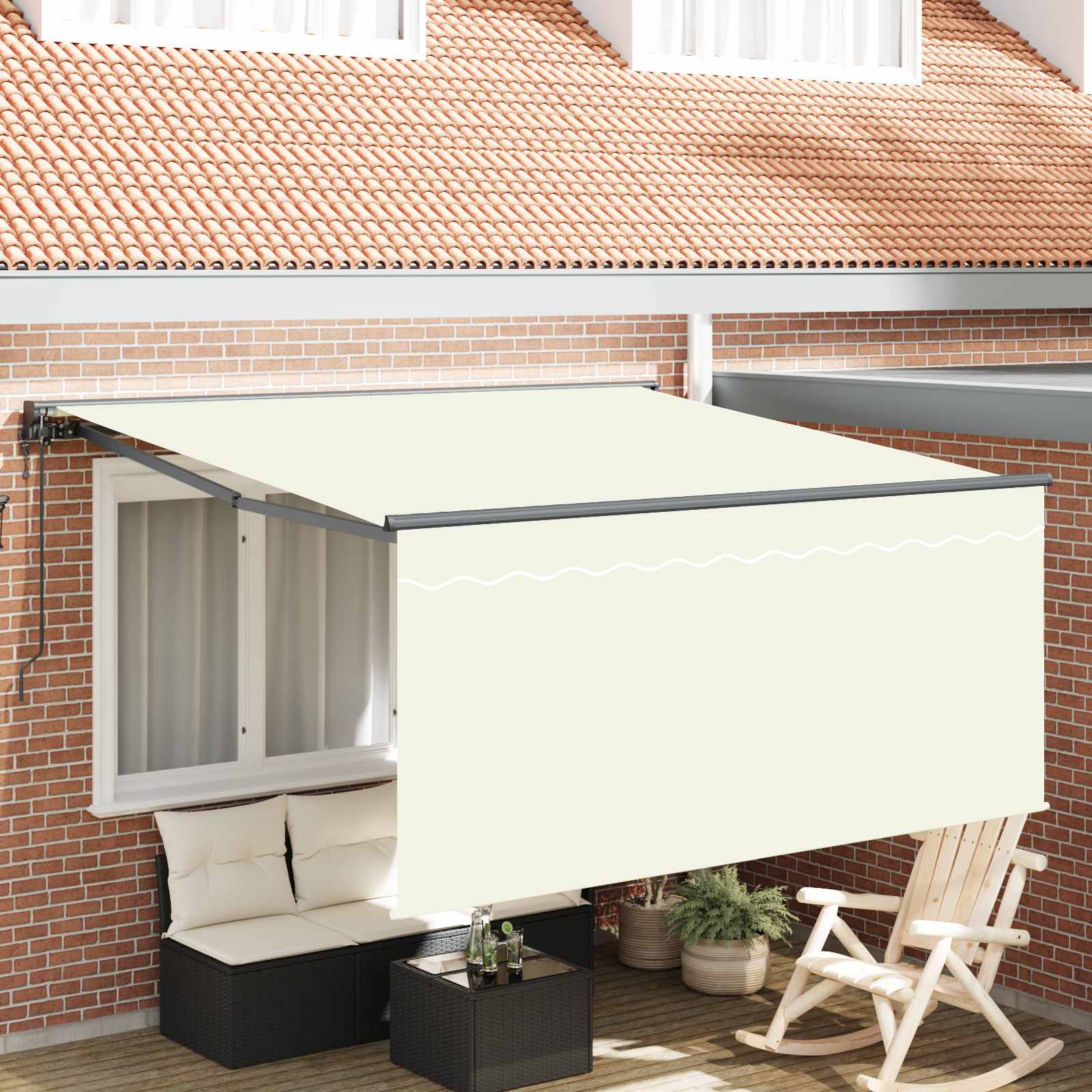 Einziehbare Markise Creme 350 x 250 cm Polyester und Aluminium