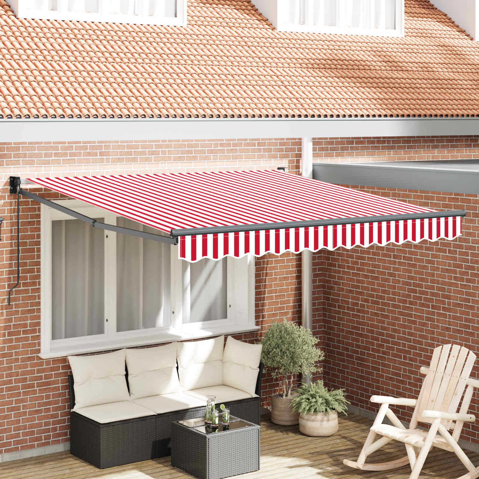 Einziehbare Markise Rot und Weiß 350 x 250 cm