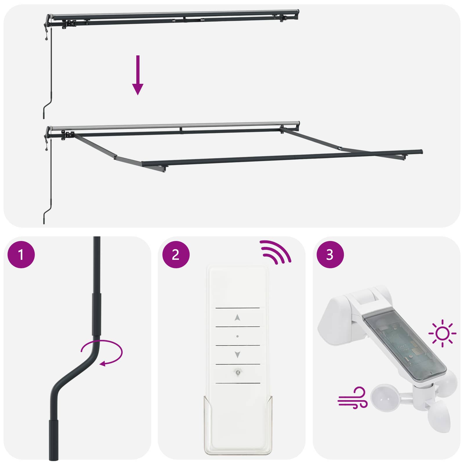 Einziehbare Markise Mehrfarbig 350 x 250 cm Stoff und Aluminium