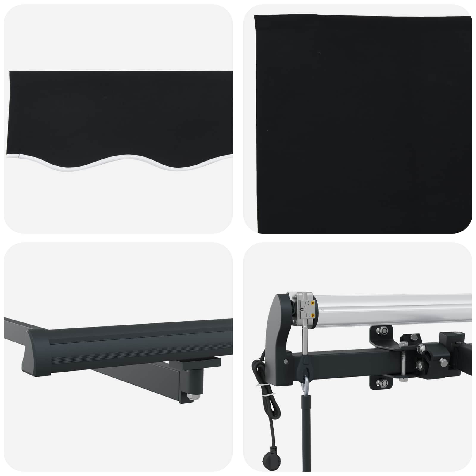Einziehbare Markise Schwarz 350 x 250 cm Stoff und Aluminium