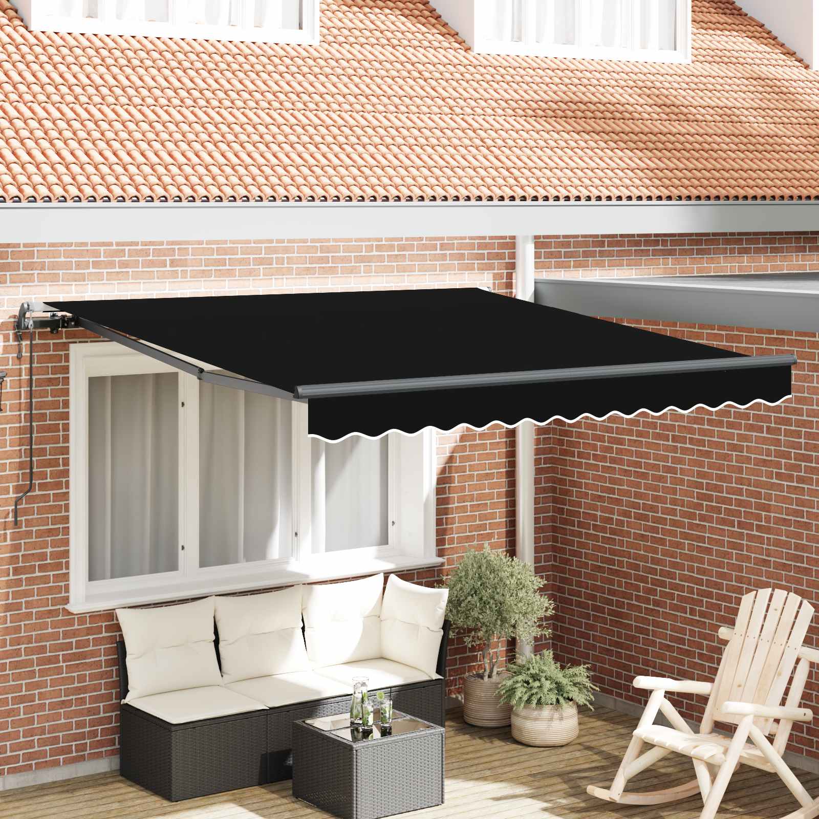 Einziehbare Markise Schwarz 350 x 250 cm Stoff und Aluminium