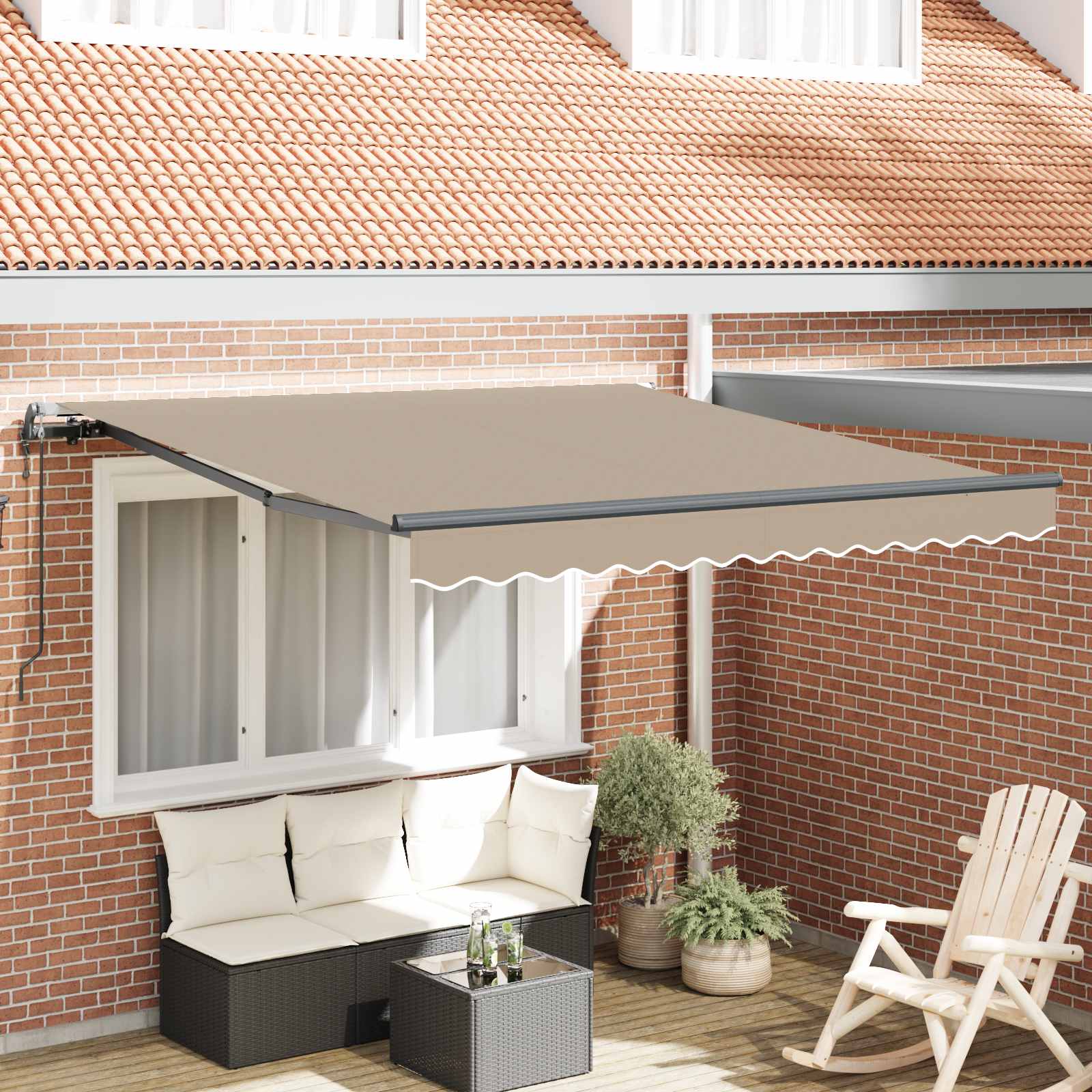 Einziehbare Markise Beige 350 x 250 cm Stoff und Aluminium