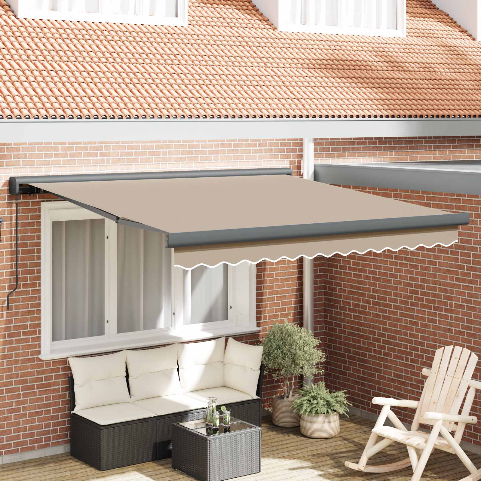 Einziehbare Markise Beige 350 x 250 cm Stoff und Metall