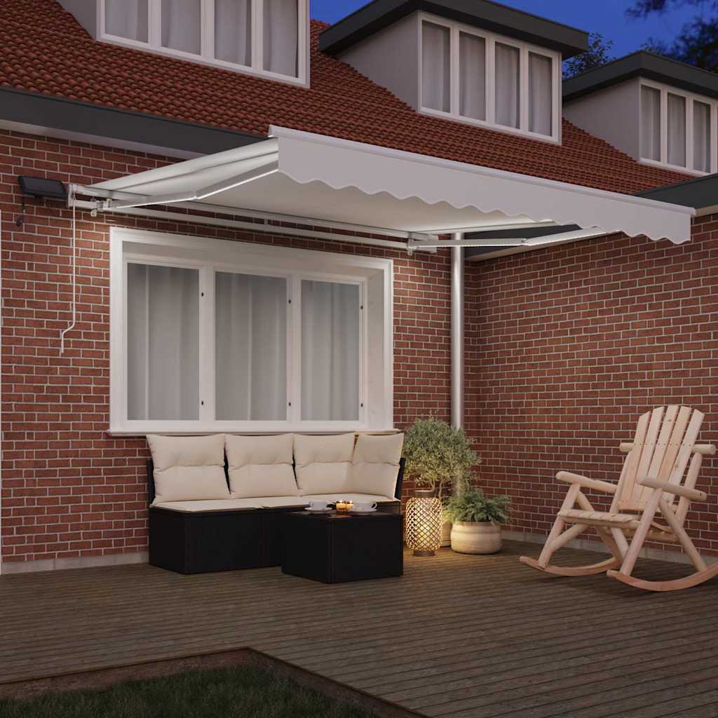 Einziehbare Markise Weiß 350 x 250 cm Stoff und Stahl