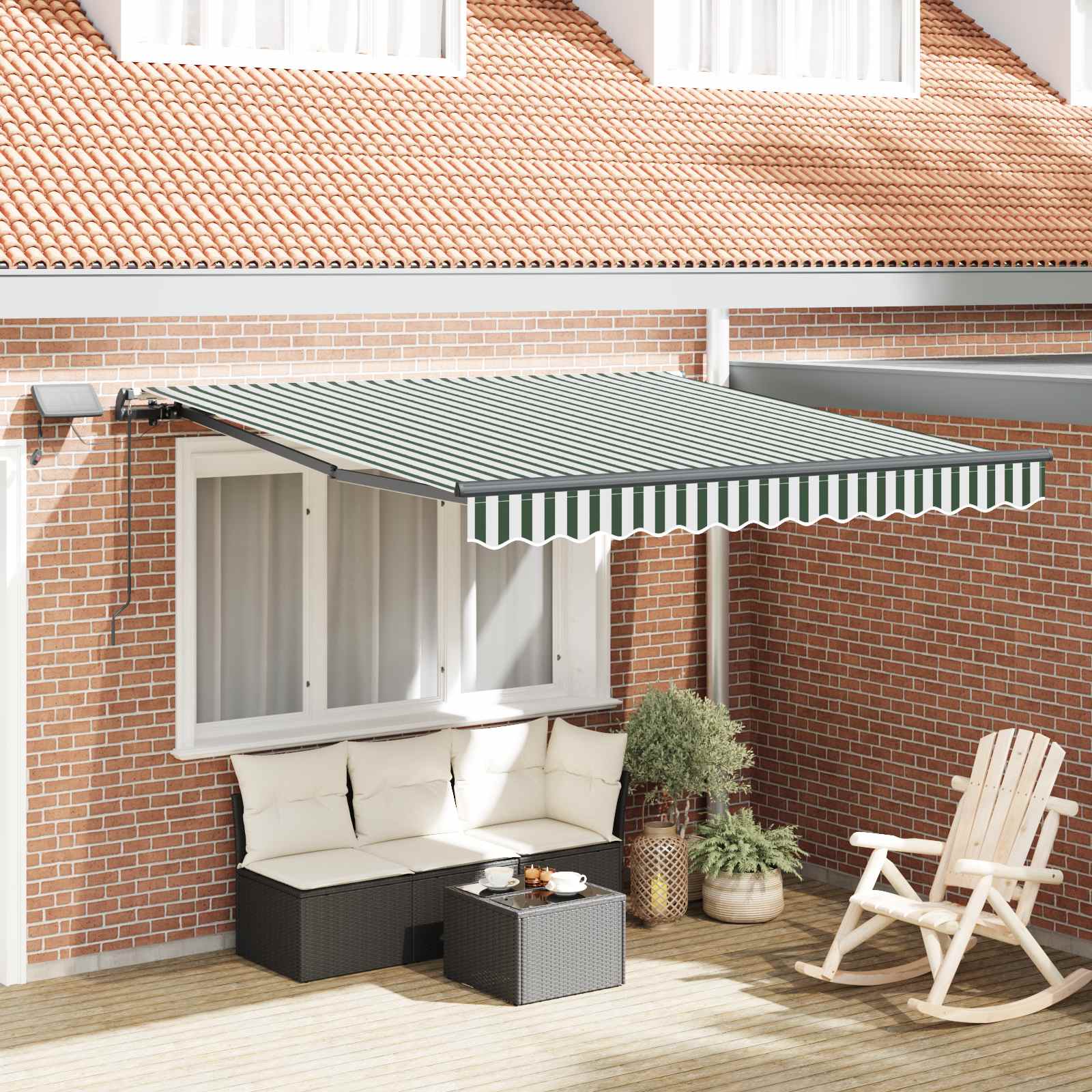 Einziehbare Markise Grün und Weiß 350 x 250 cm Stoff