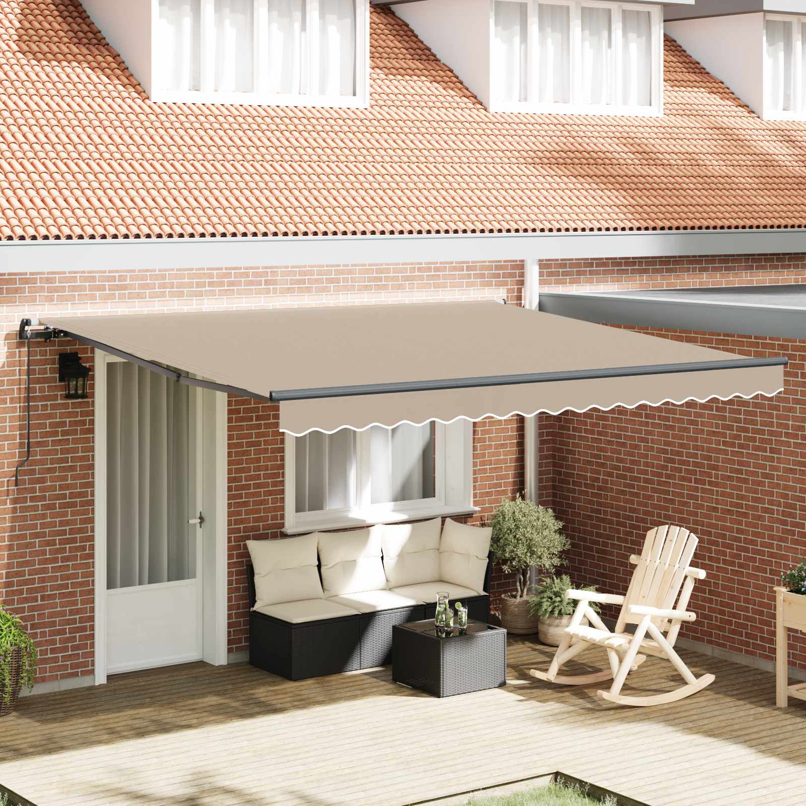 Einziehbare Markise Beige 400 x 300 cm Polyester und Stahl