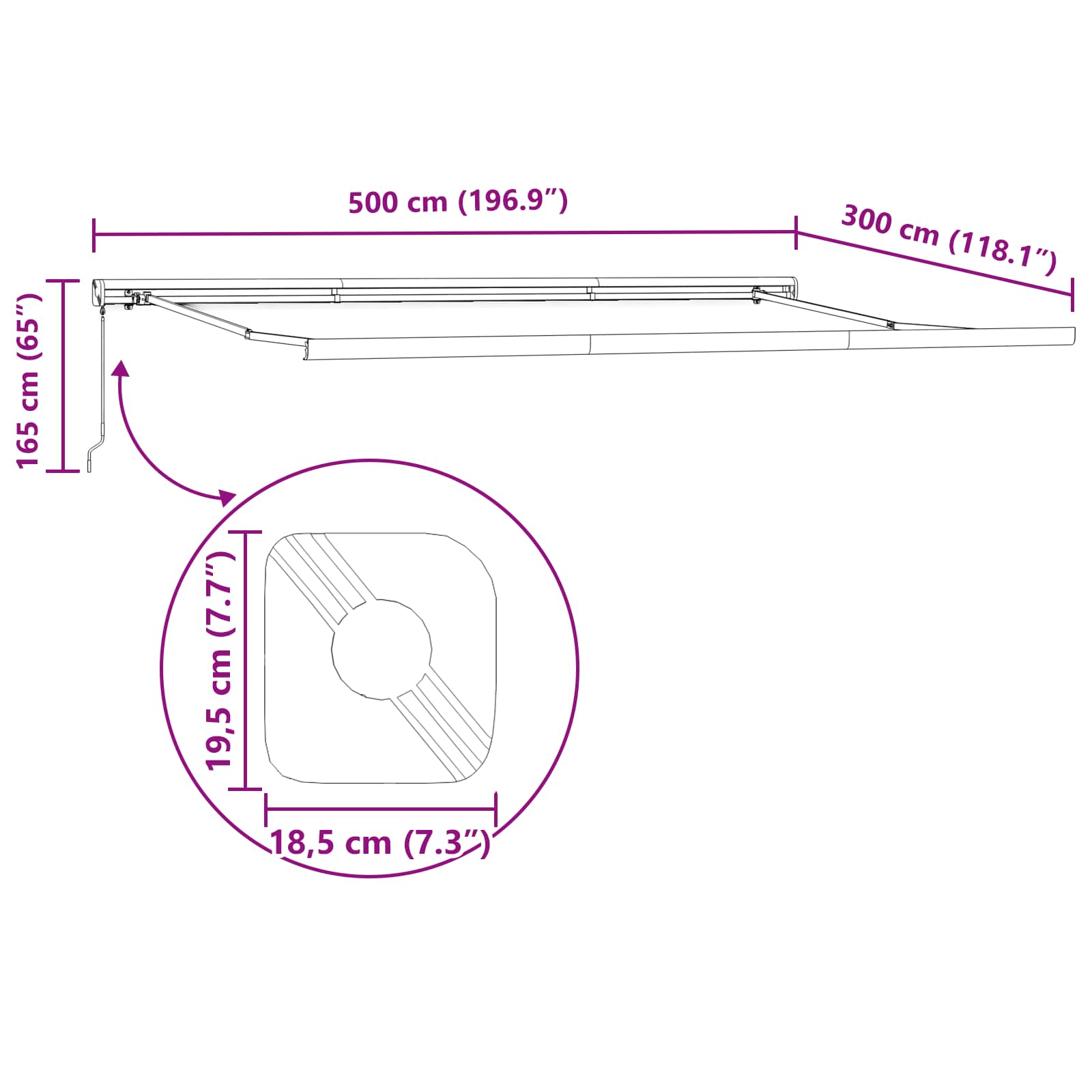 Einziehbare Markise Grün und Weiß 500 x 300 cm Stoff und Metall
