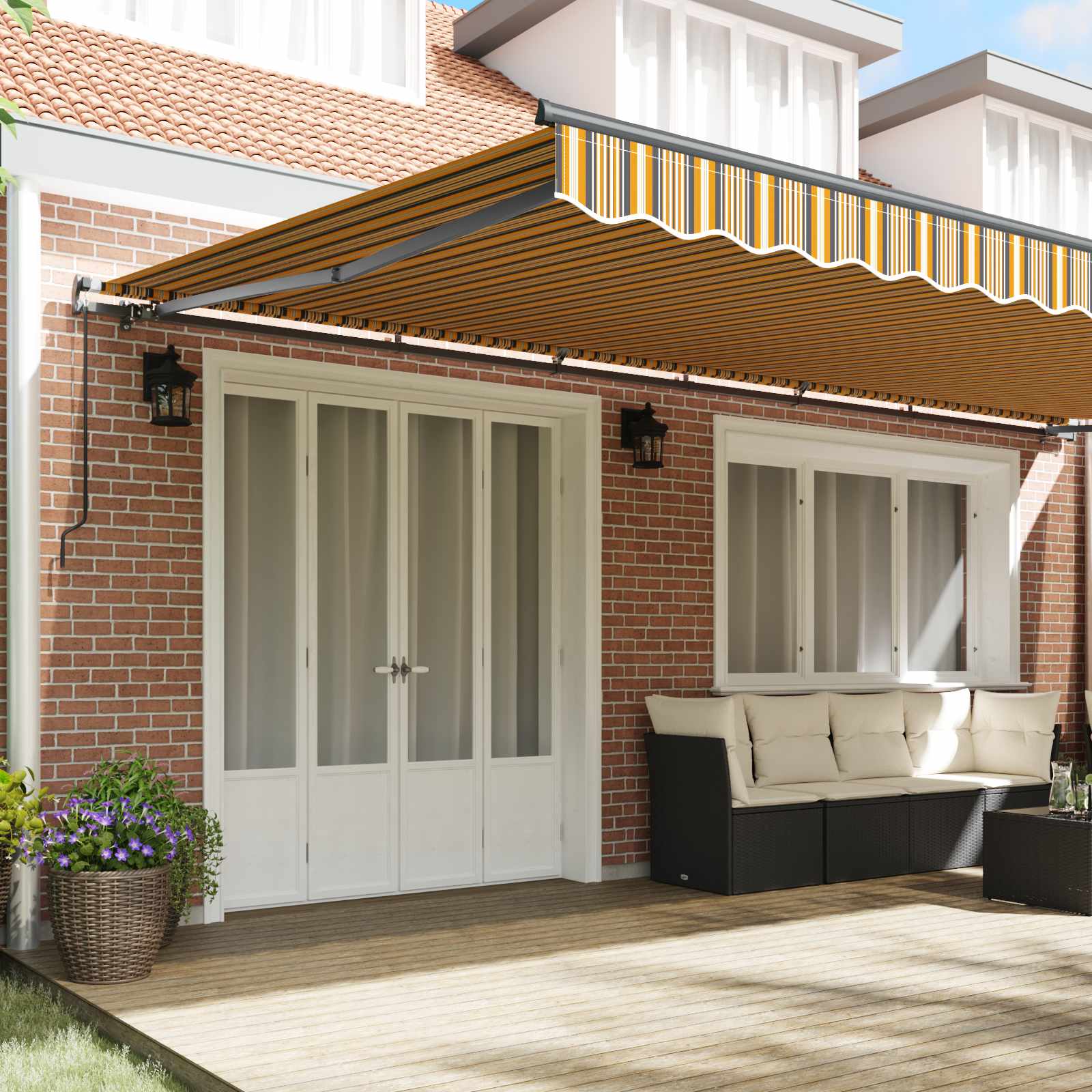 Einziehbare Markise Mehrfarbig 600 x 300 cm Polyester und Stahl