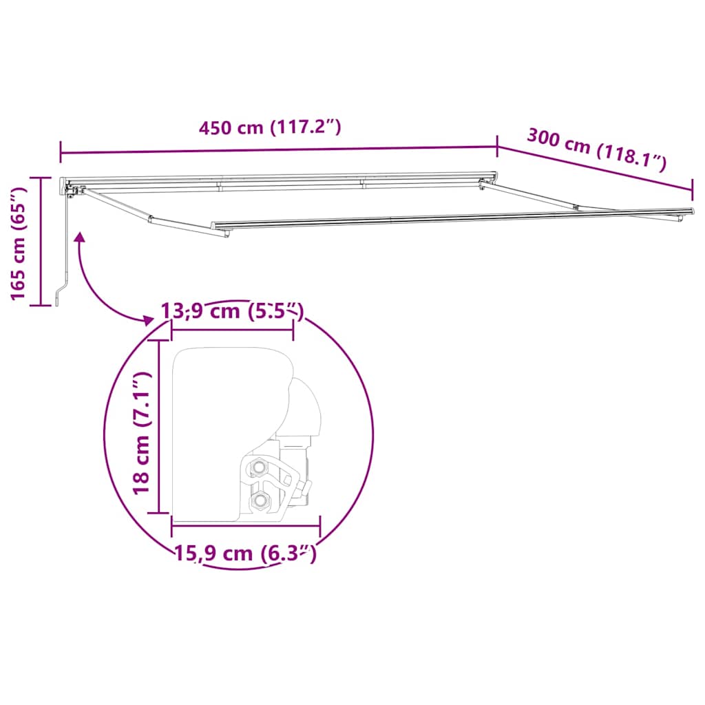 Markisenrahmen Verstellbar Anthrazit 4,5 × 3 m Stahl