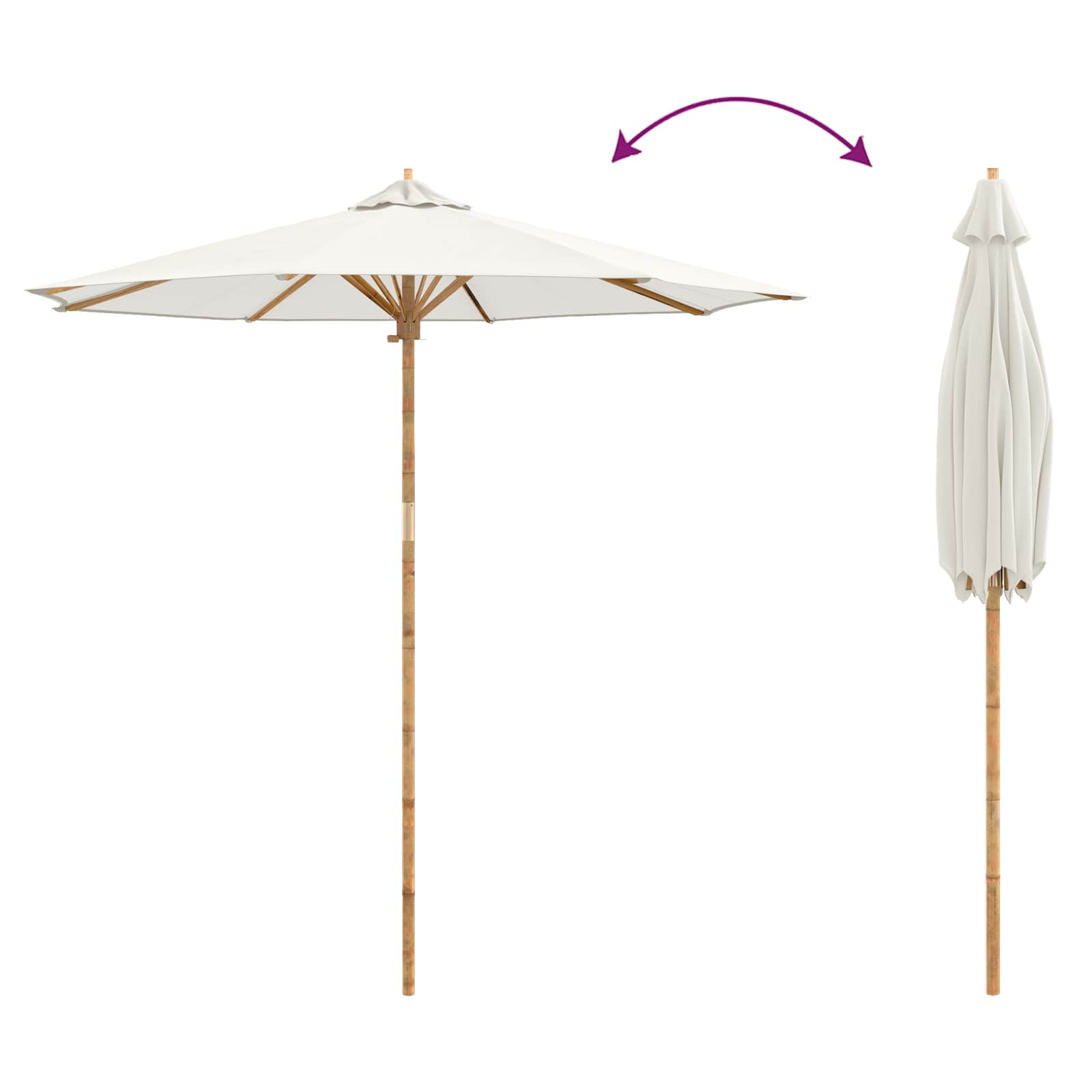 Garten-Sonnenschirm Cremeweiß Ø 240 x 260 cm Bambus