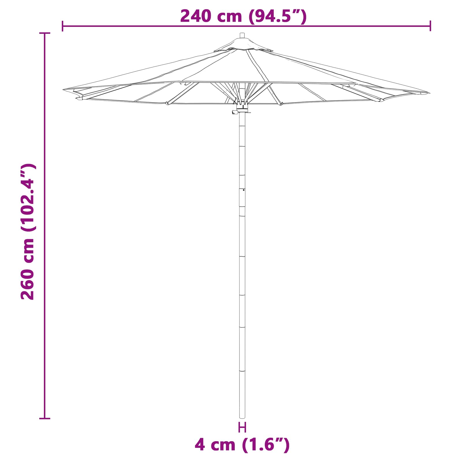 Garten-Sonnenschirm Dunkelgrau Ø 240 x 260 cm Bambus