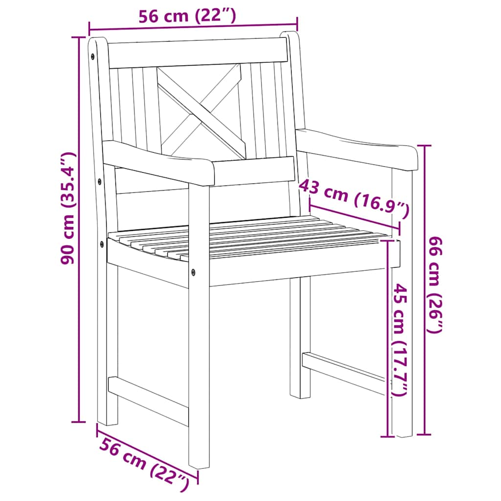 Bank Outdoor 6 pcs Natur 56 x 55,5 x 90 cm Massivholz Akazie