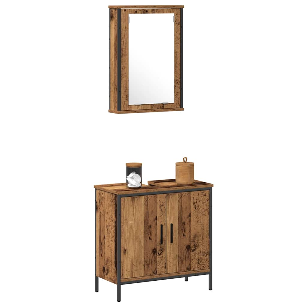 Badezimmermöbel-Set mit Regal mit Tür 2 pcs Braun Holzwerkstoff