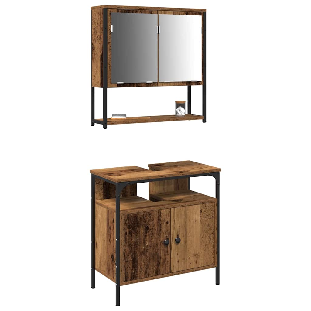Badezimmermöbel-Set mit Regal mit Tür 2 pcs Braun Holzwerkstoff
