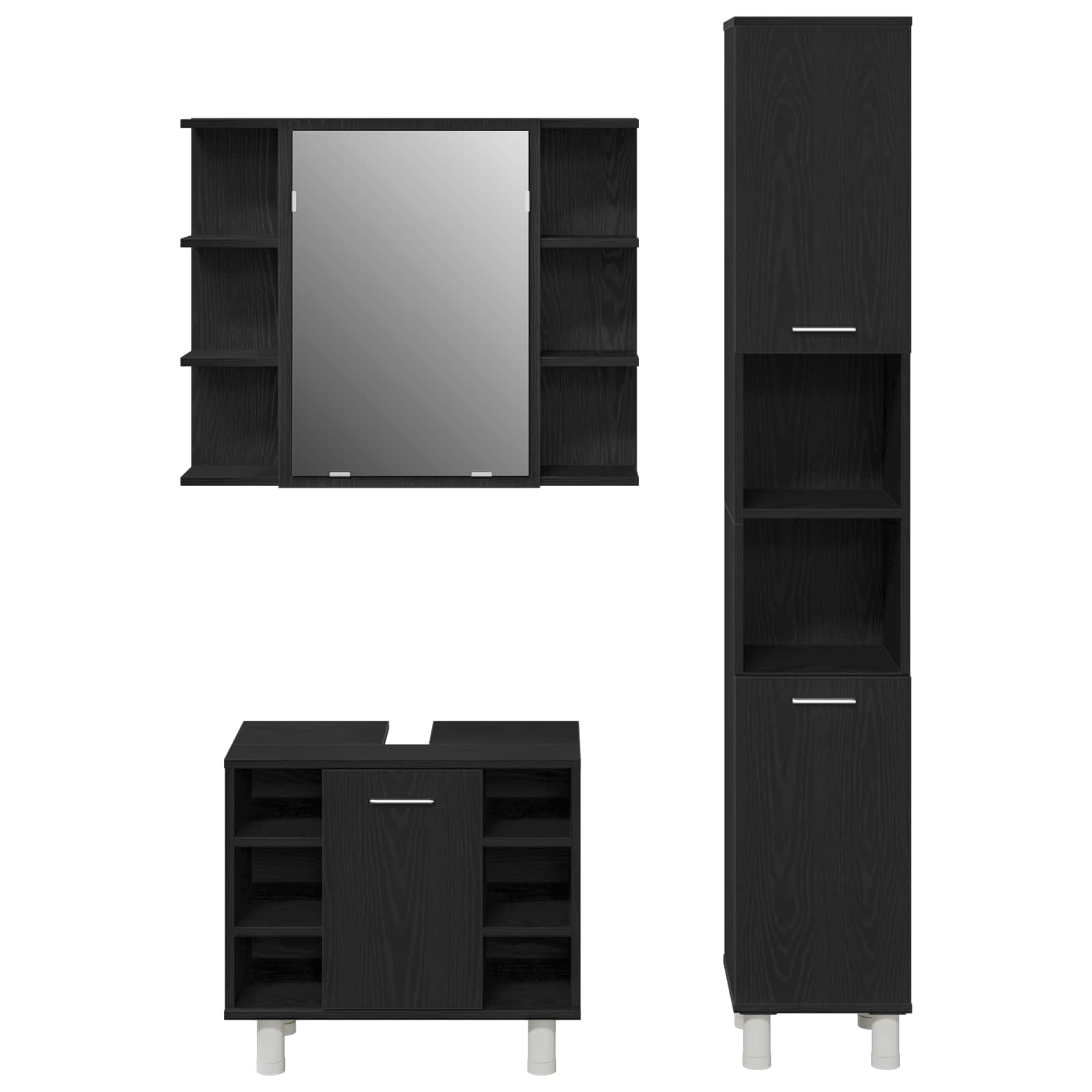 Badezimmermöbel-Set mit Regal 3 pcs Schwarz 30 x 30 x 179,5 cm