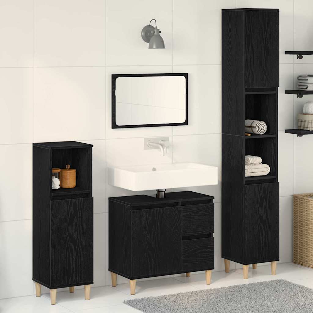 Badezimmermöbel-Set Wandmontiert 3 pcs Schwarz Eichen-Optik