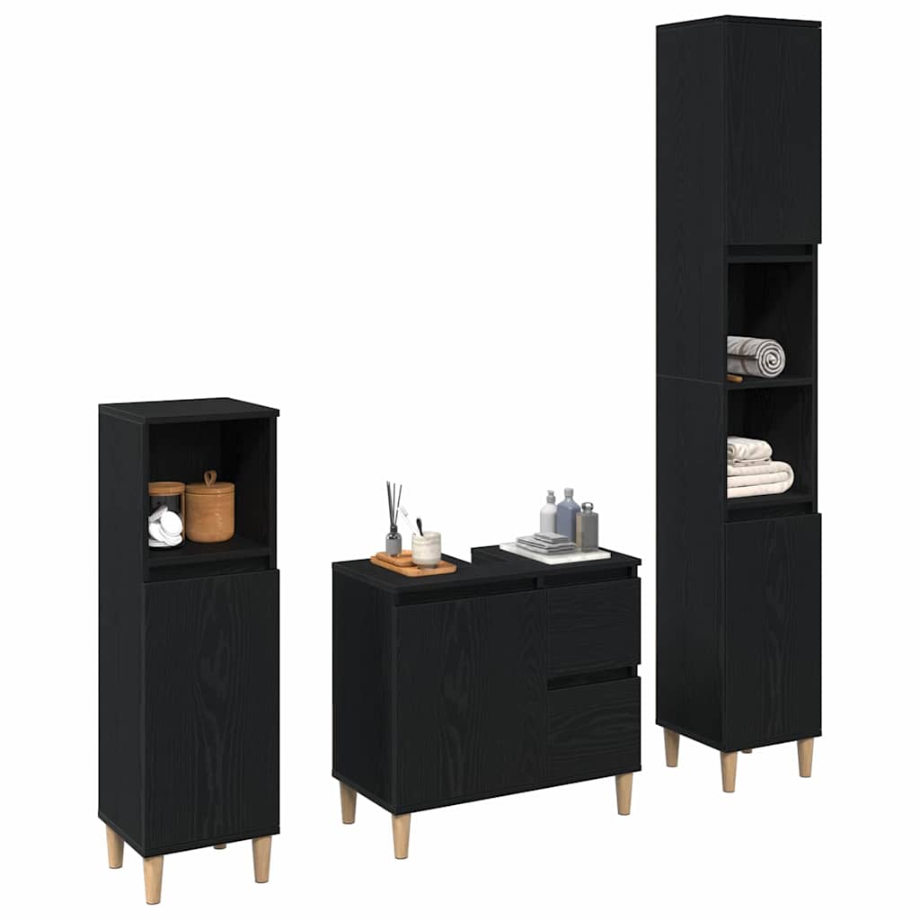 Badezimmermöbel-Set Wandmontiert 3 pcs Schwarz Eichen-Optik