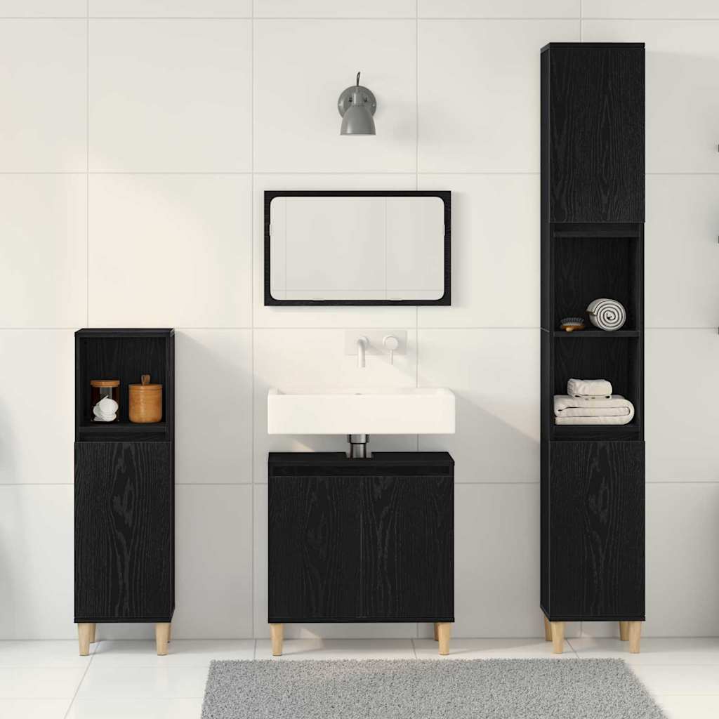 Badezimmermöbel-Set Wandmontiert 3 pcs Schwarz Eichen-Optik