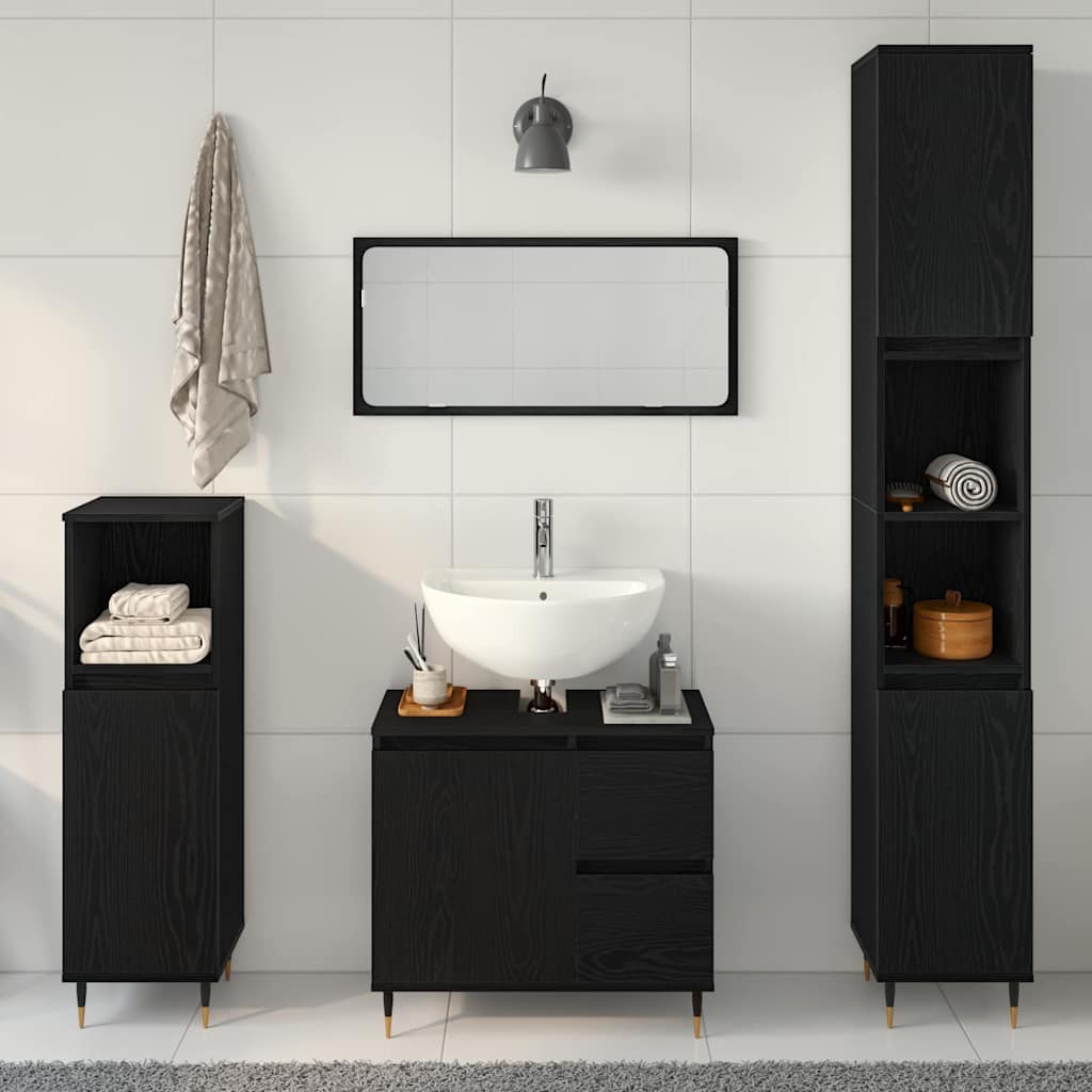 Badezimmermöbel-Set 3 pcs Schwarz Eichen-Optik 30 x 30 x 190 cm