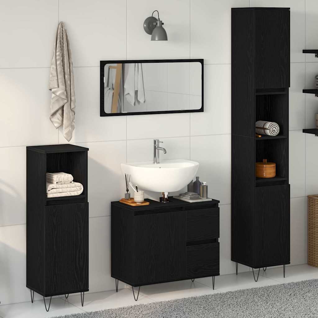 Badezimmermöbel-Set 3 pcs Schwarz Eichen-Optik 30 x 30 x 190 cm