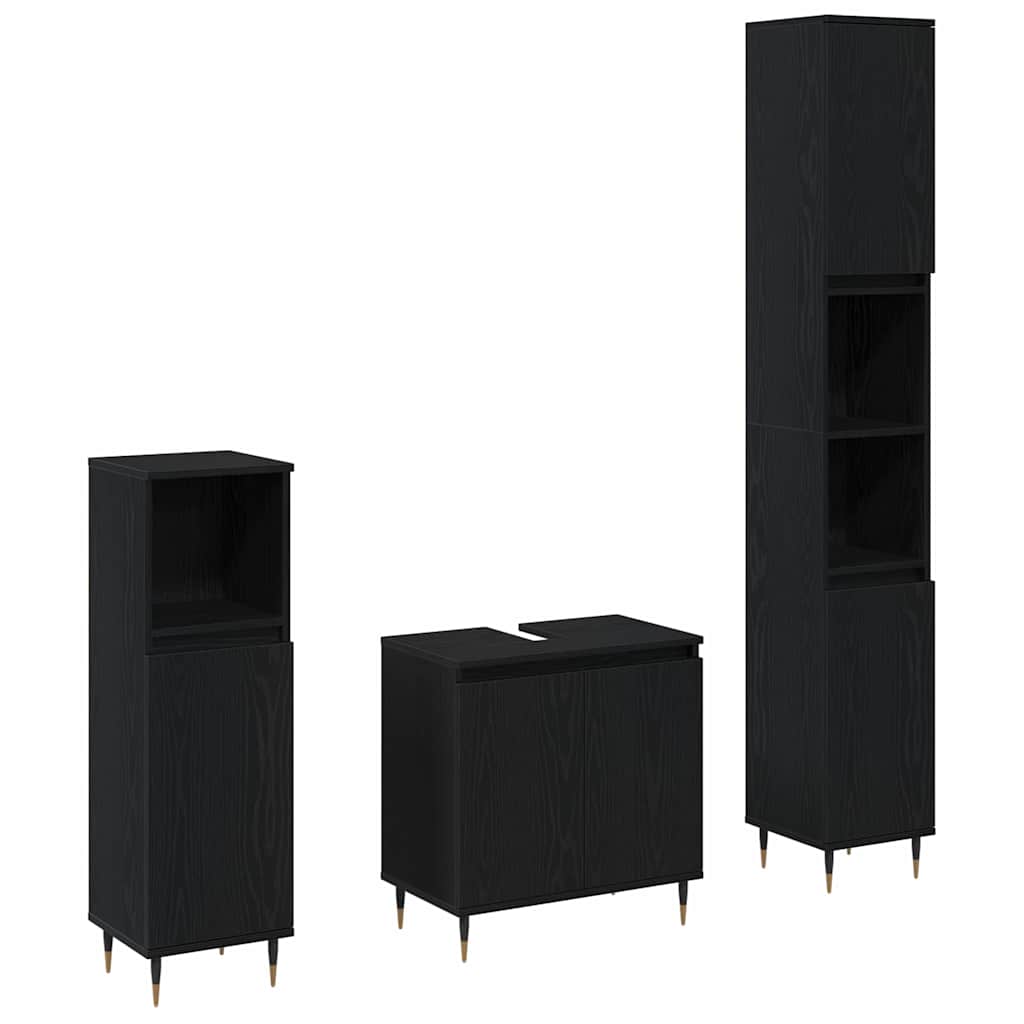 Badezimmermöbel-Set 3 pcs Schwarz Eichen-Optik 30 x 30 x 190 cm