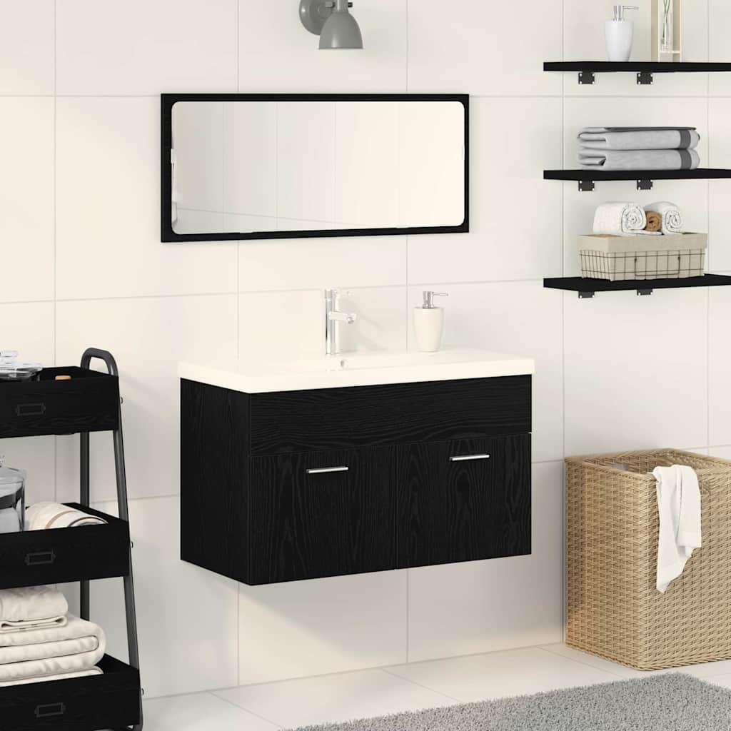 Badezimmerschrank Schwarz Eichen-Optik 90 x 38,5 x 46 cm
