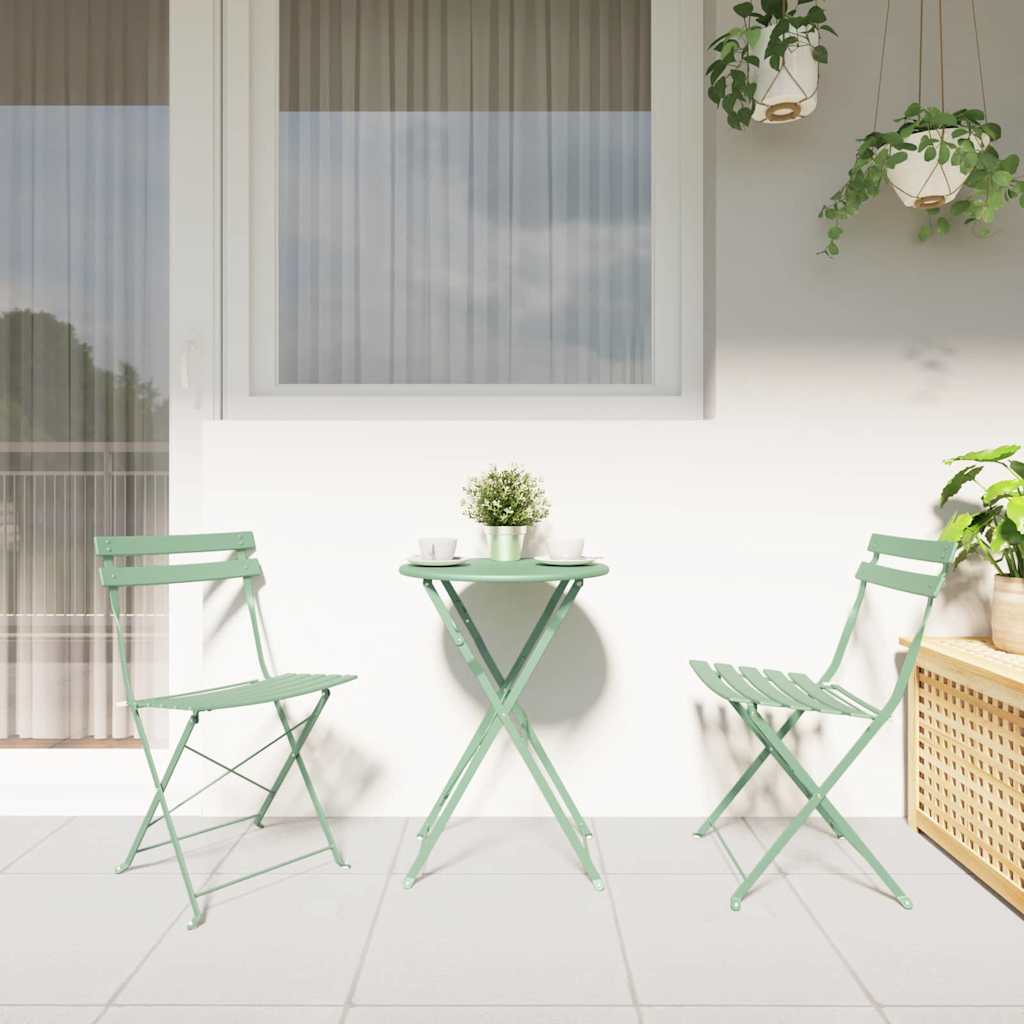 Klapp Bistro Set 3 pcs Meerschaumgrün Stahl