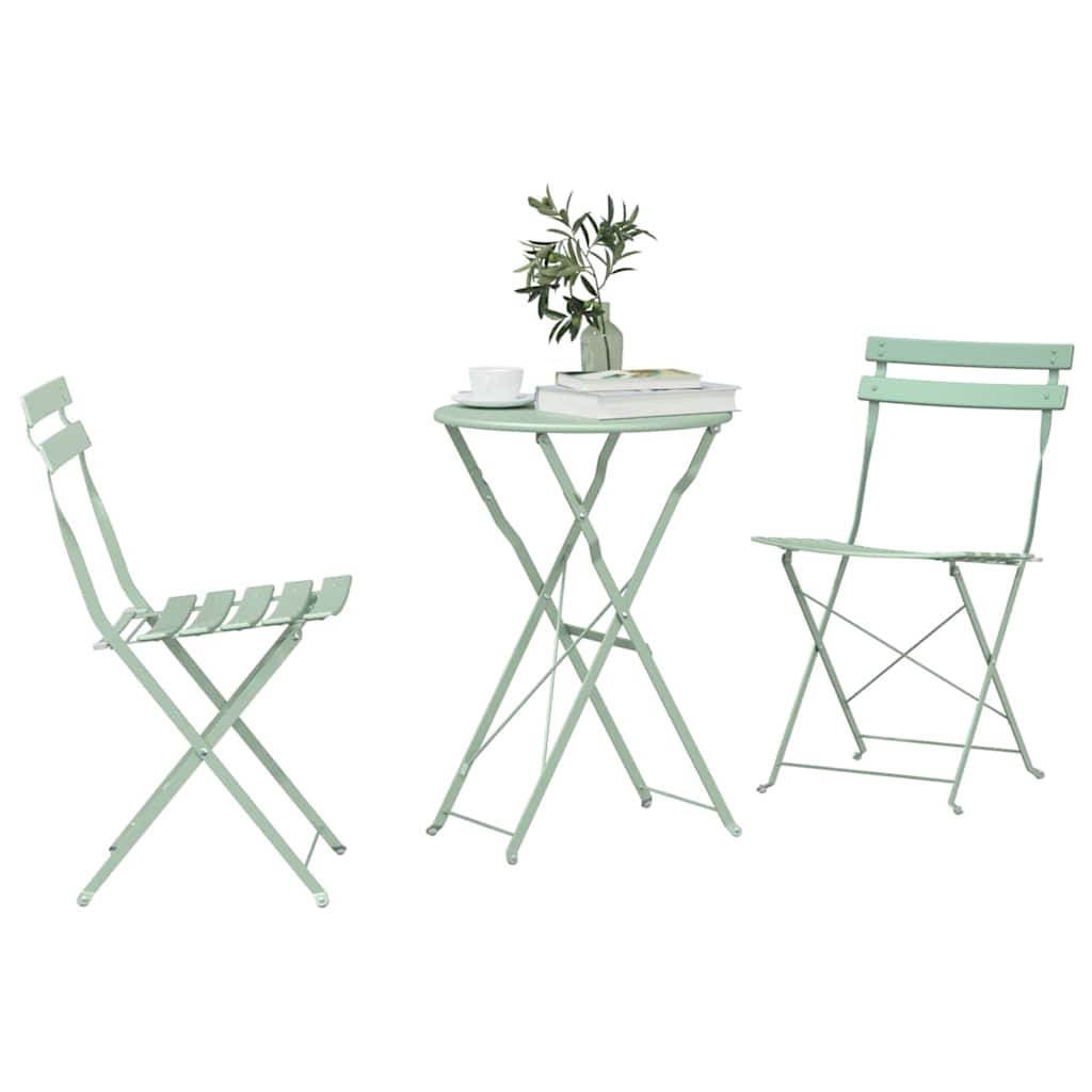 Klapp Bistro Set 3 pcs Meerschaumgrün Stahl