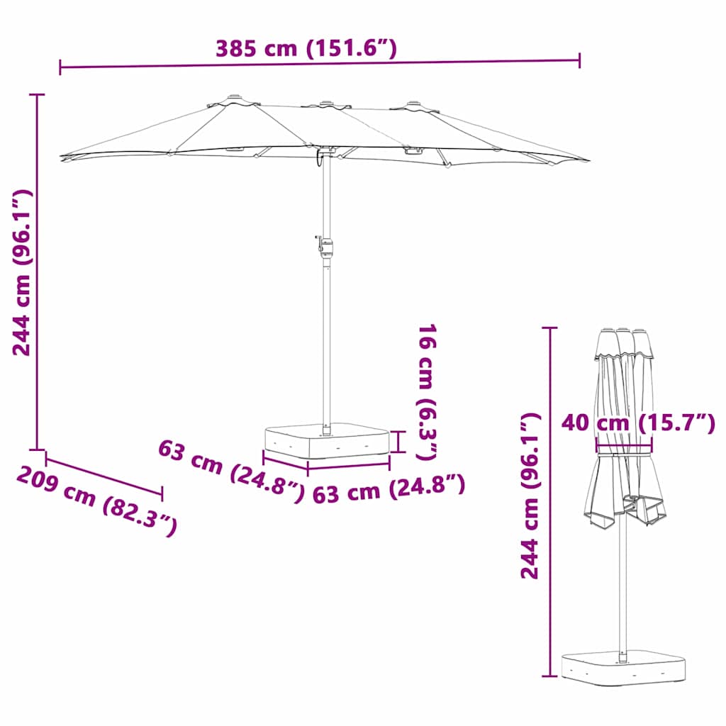 Garten-Sonnenschirm Azurblau 385 x 209 x 244 cm