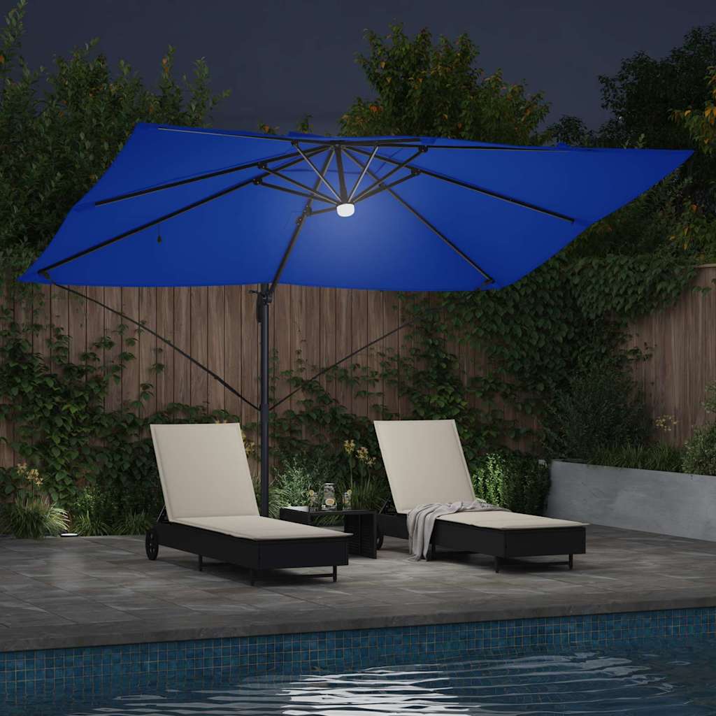 Sonnenschirm mit LED-Lichtleisten Azurblau 351 x 250 x 253 cm