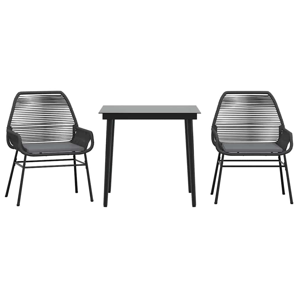 3-tlg. Garten-Essgruppe mit Kissen Schwarz Poly Rattan Glas