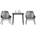 3-tlg. Garten-Essgruppe mit Kissen Schwarz Poly Rattan Glas