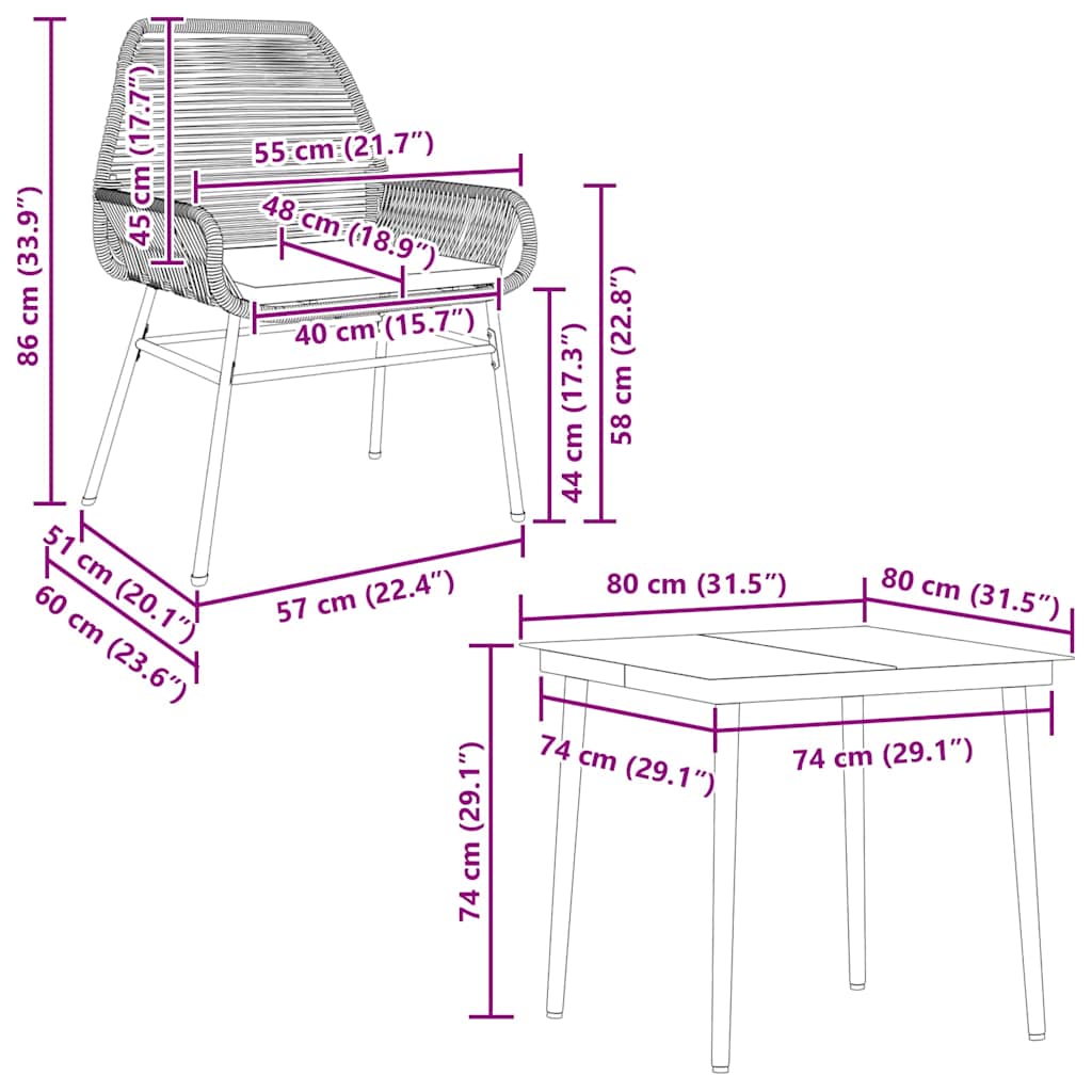 5-tlg. Garten-Essgruppe mit Kissen Braun Poly Rattan Glas