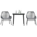 3-tlg. Garten-Essgruppe mit Kissen Grau Poly Rattan Glas