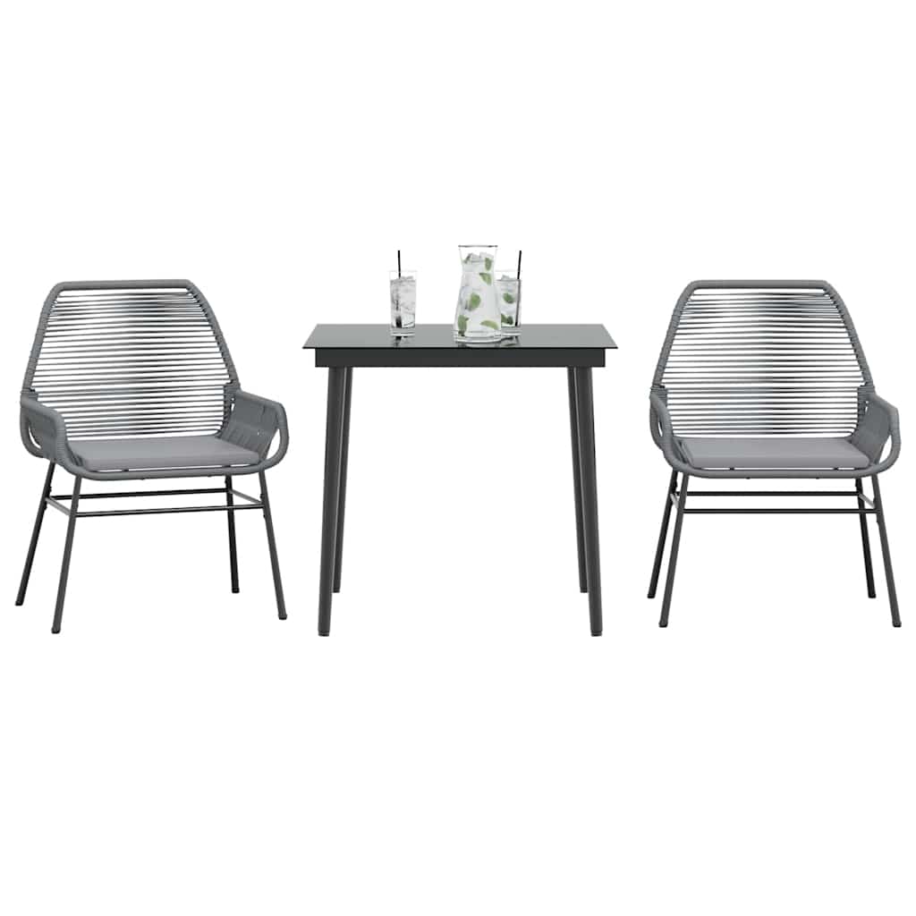 3-tlg. Garten-Essgruppe mit Kissen Grau Poly Rattan Glas