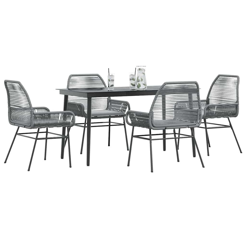 5-tlg. Garten-Essgruppe mit Kissen Grau Poly Rattan Glas