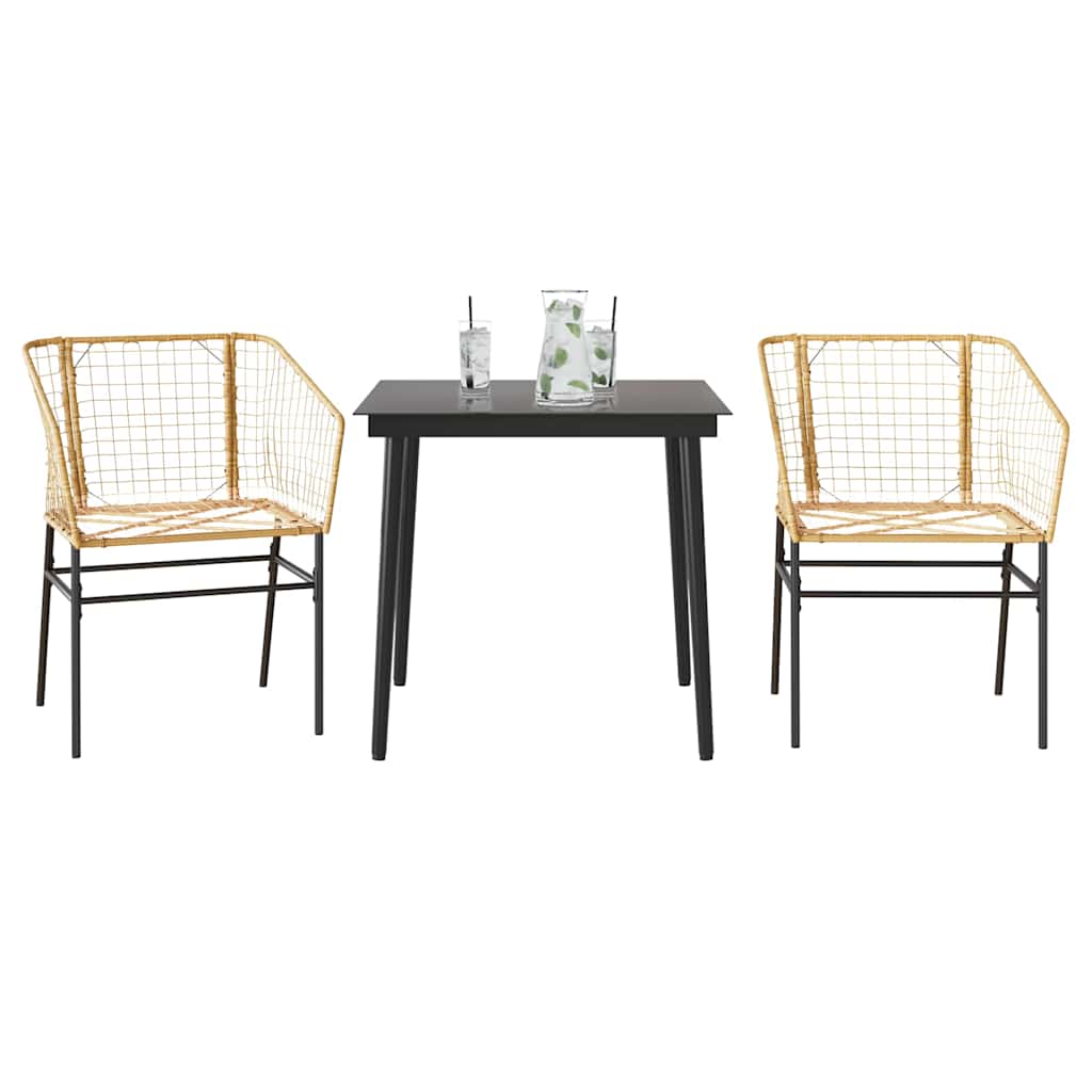 3-teiliges Garten-Esszimmer-Set Braunes Polyrattanglas