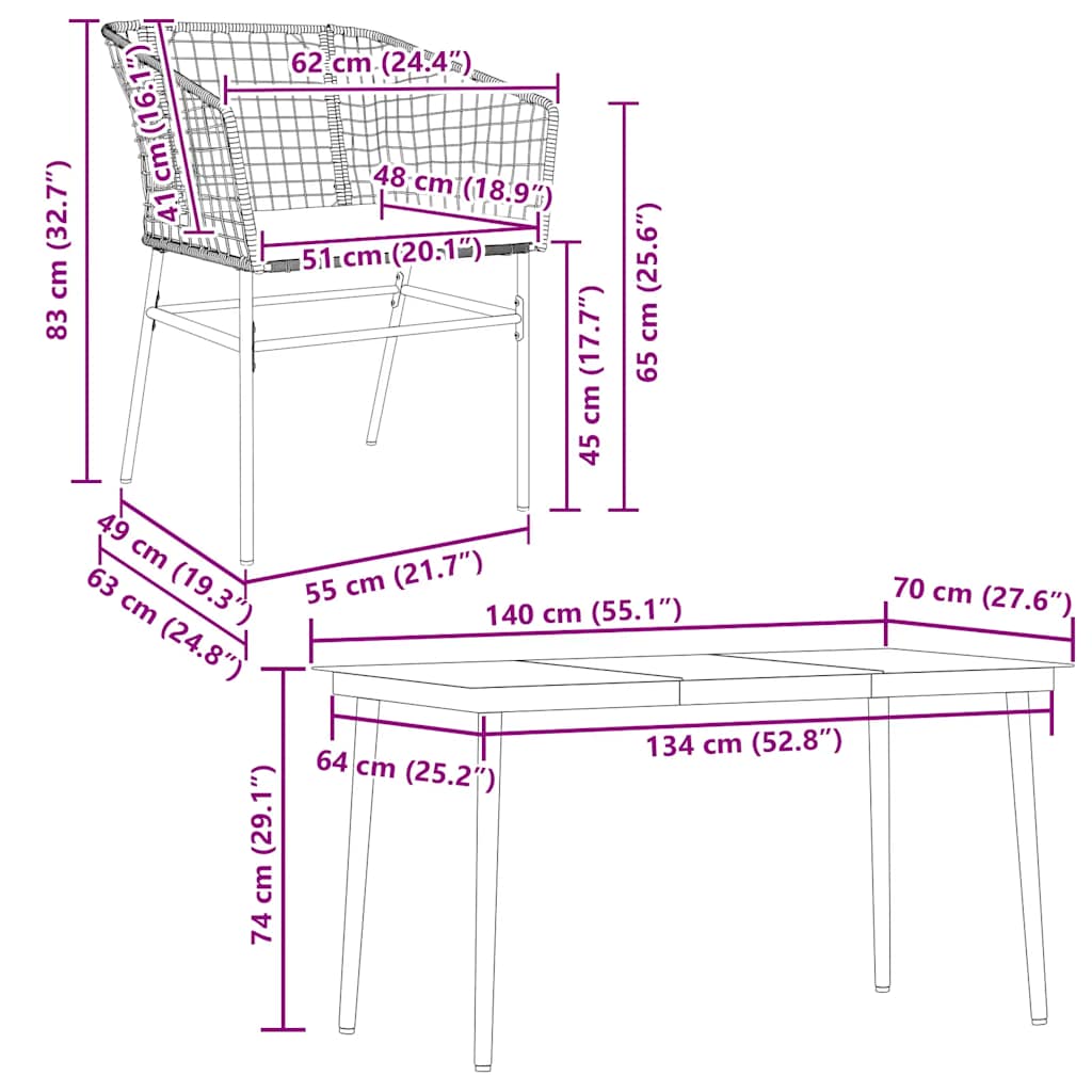 5-tlg. Garten-Essgruppe mit Kissen Schwarz Poly Rattan Glas