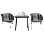 3-tlg. Garten-Essgruppe mit Kissen Schwarz Poly Rattan Glas