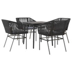 5-tlg. Garten-Essgruppe mit Kissen Schwarz Poly Rattan Glas